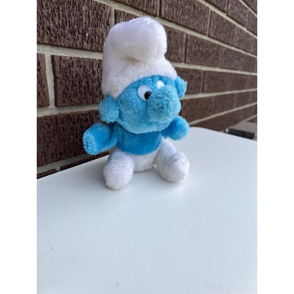 Vintage 80s Peyo Boy Smurf Plush Original Blue White‎ Stuffed Toy